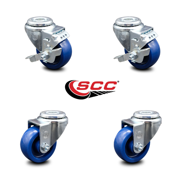 Service Caster 3 Inch Solid Polyurethane Wheel Swivel Bolt Hole Caster Set with 2 Brake SCC SCC-BH20S314-SPUS-2-TLB-2